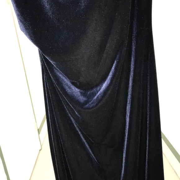 X by Xscape Dress Deep Blue Velvety Ruching Back with Long Slit size 14 - Picture 14 of 16